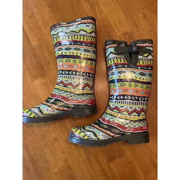 Bogs Colorful Aztec Pattern High Rain Boots Size 7 - Picture 2 of 6